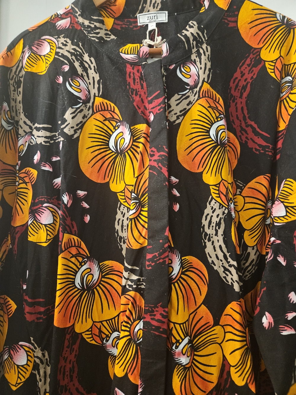 Black Floral Long Sleeve Midi Dress with Orange Blooms - Picture 2 of 2
